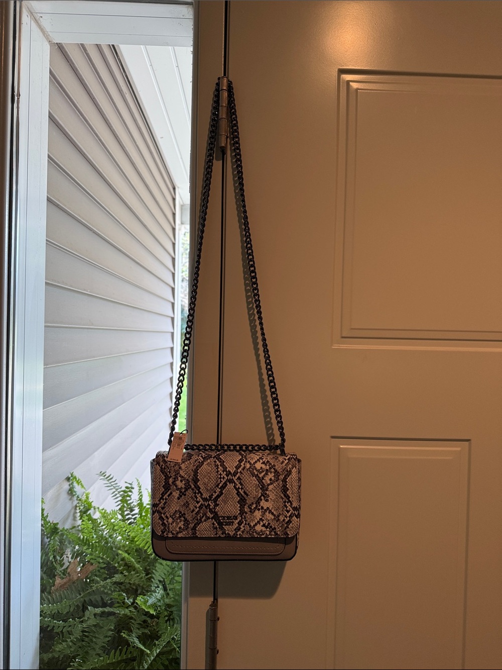 Victoria's Secret Black and Cream Faux Snakeskin Chain Crossbody